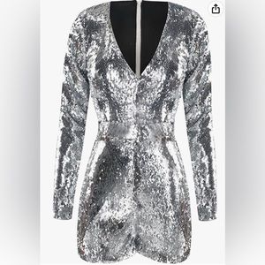 Haoduoyi Silver Sequin Sparkle Romper NYE Beyoncé or Taylor Swift Concert Small
